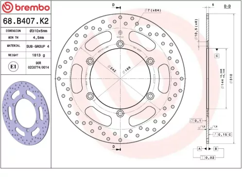 Disc frână Brembo fix față 68B407K2
