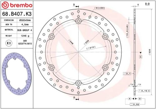 Disc frână Brembo fix față 68B407K3