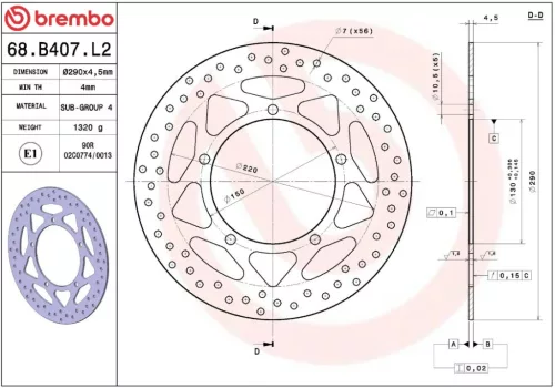 Disc frână Brembo fix față 68B407L2