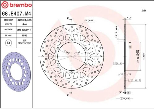 Disc frână Brembo fix față 68B407M4