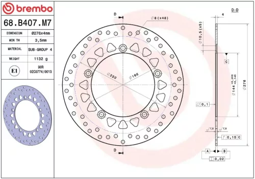Disc frână Brembo fix față 68B407M7