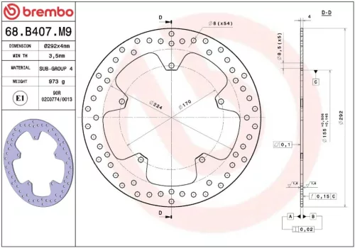Disc frână Brembo fix față 68B407M9