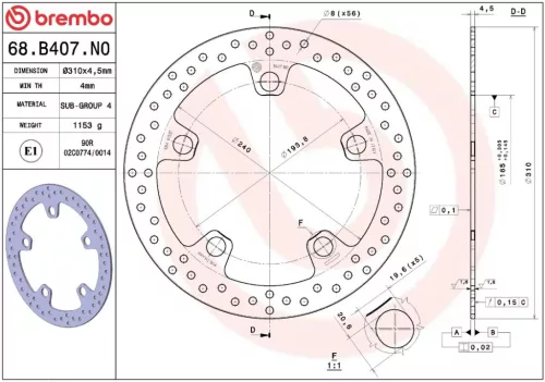 Disc frână Brembo fix față 68B407N0