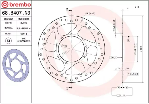 Disc frână Brembo fix față 68B407N3