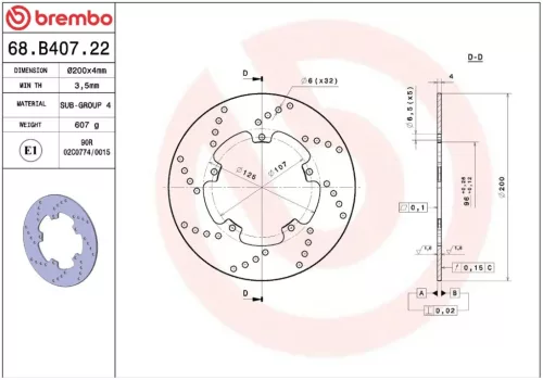 Disc frână Brembo fix față/spate 68B40722