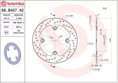 Disc frână Brembo fix față/spate 68B40740