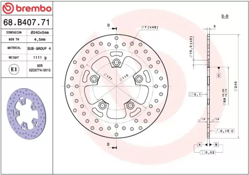 Disc frână Brembo fix față/spate 68B40771