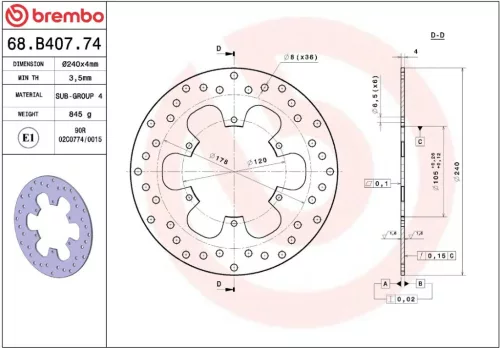 Disc frână Brembo fix față/spate 68B40774