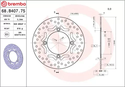 Disc frână Brembo fix față/spate 68B40775