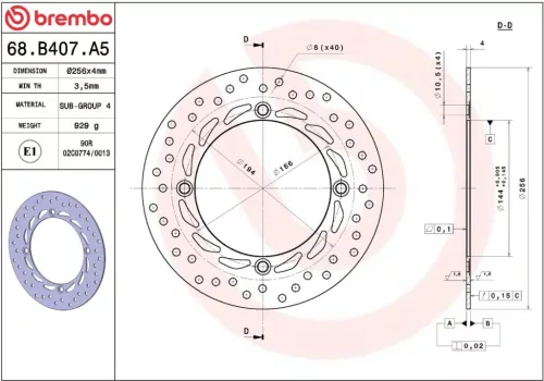 Disc frână Brembo fix față/spate 68B407A5