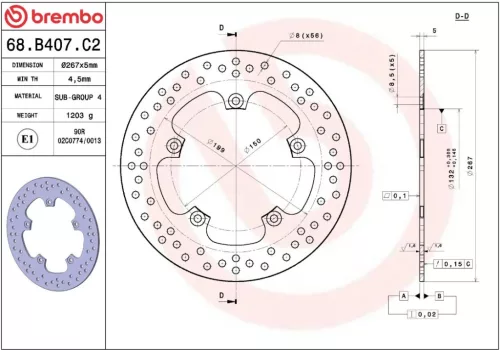 Disc frână Brembo fix față/spate 68B407C2