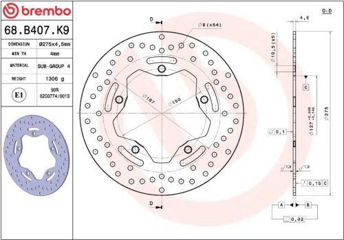 Disc frână Brembo fix față/spate 68B407K9