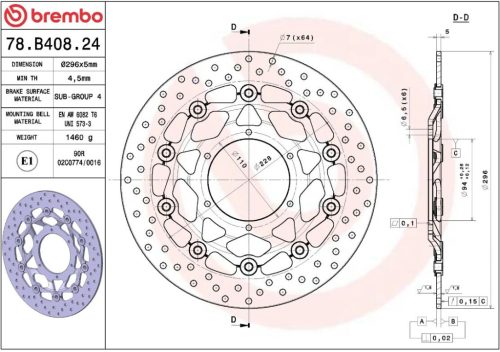 Disc frână Brembo flotant față 78B40824