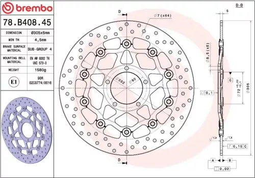 Disc frână Brembo flotant față 78B40845