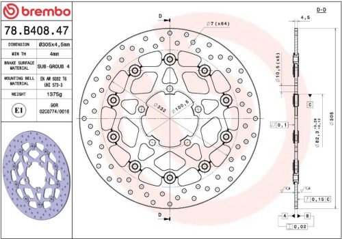 Disc frână Brembo flotant față 78B40847