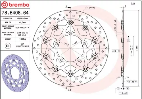 Disc frână Brembo flotant față 78B40864