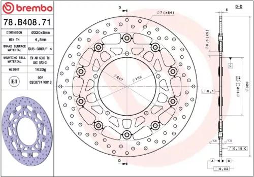 Disc frână Brembo flotant față 78B40871