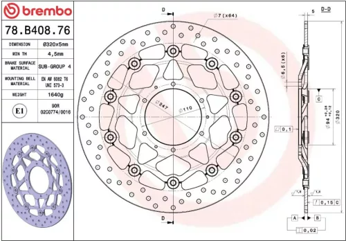 Disc frână Brembo flotant față 78B40876