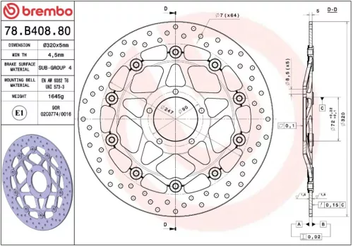 Disc frână Brembo flotant față 78B40880