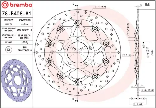 Disc frână Brembo flotant față 78B40881