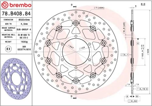 Disc frână Brembo flotant față 78B40884