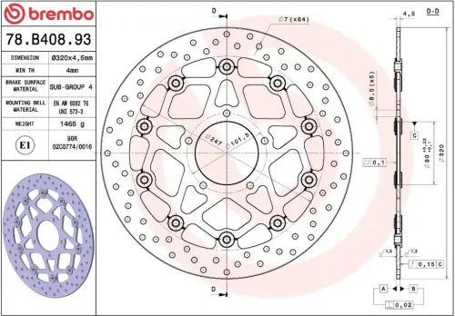 Disc frână Brembo flotant față 78B40893