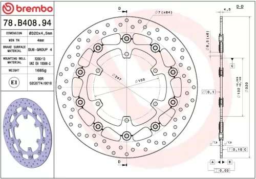 Disc frână Brembo flotant față 78B40894