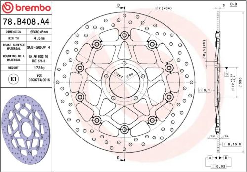Disc frână Brembo flotant față 78B408A4