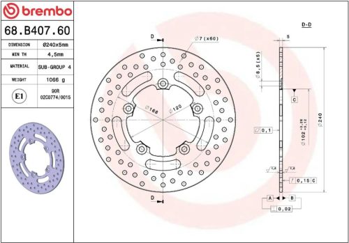 Disc frână Brembo fix spate 68B40760