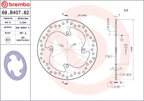 Disc frână Brembo fix spate 68B40782