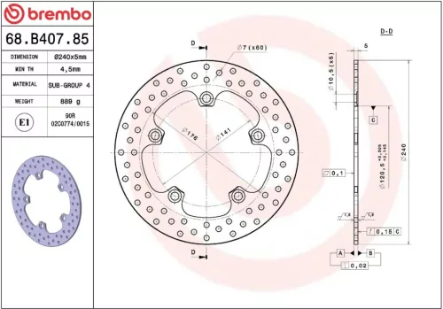 Disc frână Brembo fix spate 68B40785