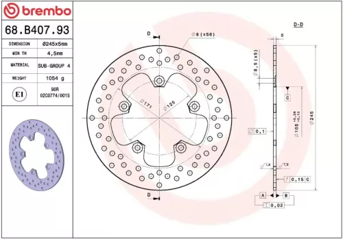 Disc frână Brembo fix spate 68B40793