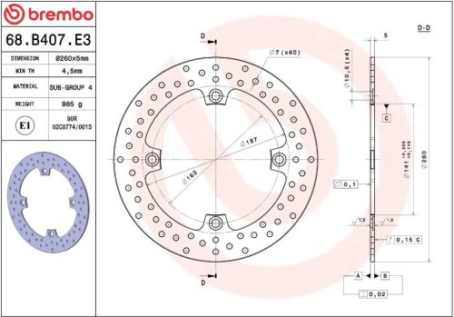 Disc frână Brembo fix spate 68B407E3