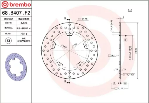 Disc frână Brembo fix spate 68B407F2