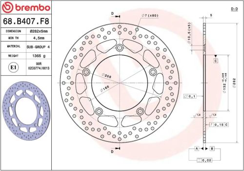 Disc frână Brembo fix spate 68B407F8