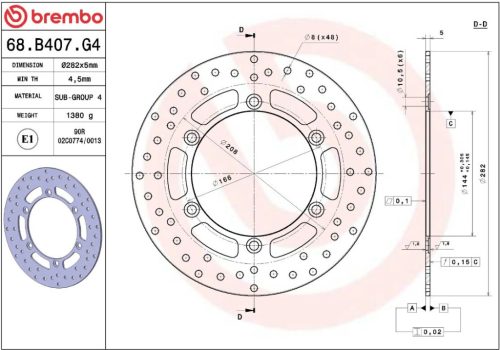 Disc frână Brembo fix spate 68B407G4