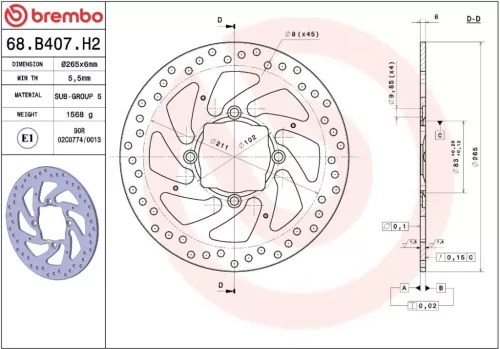 Disc frână Brembo fix spate 68B407H2