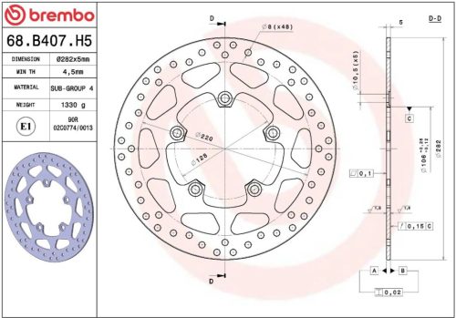 Disc frână Brembo fix spate 68B407H5