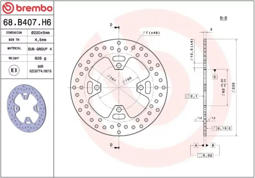Disc frână Brembo fix spate 68B407H6
