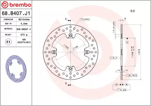 Disc frână Brembo fix spate 68B407J1