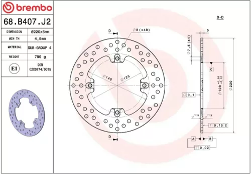 Disc frână Brembo fix spate 68B407J2