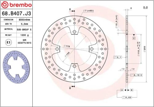 Disc frână Brembo fix spate 68B407J3