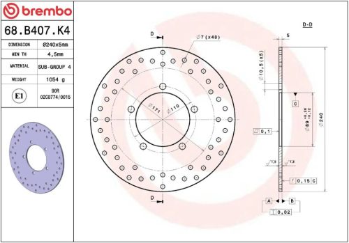 Disc frână Brembo fix spate 68B407K4