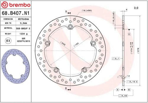 Disc frână Brembo fix spate 68B407N1