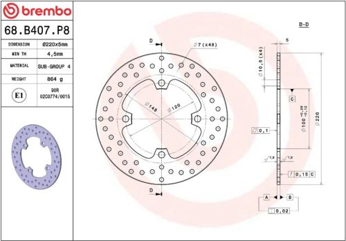 Disc frână Brembo fix spate 68B407P8