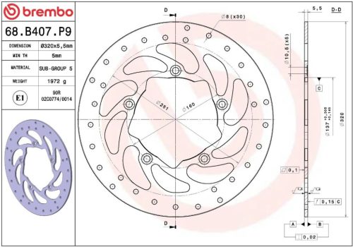 Disc frână Brembo fix spate 68B407P9