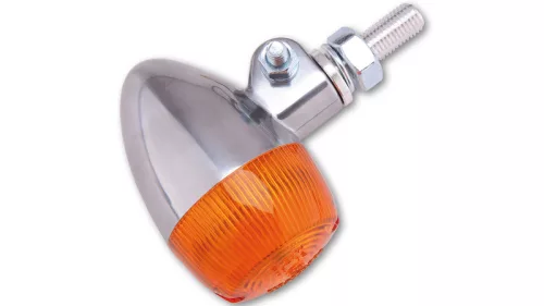 Semnalizator Highsider Bullet Light cu bec, corp argintiu, dispersor portocaliu, față și spate (bucată)