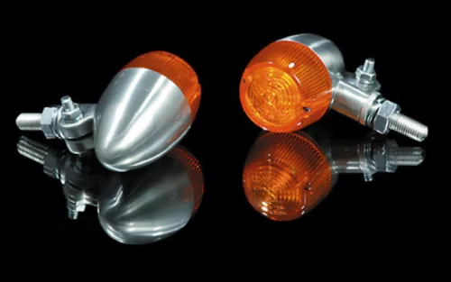 Semnalizator Highsider Bullet Light cu bec, corp argintiu, dispersor portocaliu, față și spate (bucată)
