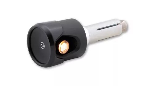 Semnalizator capăt de ghidon Highsider Akron-Flash LED cu lumină de poziție 2 în 1, negru/portocaliu (pereche)
