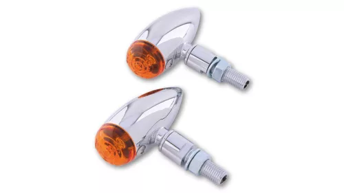 Semnalizator Highsider Micro-Bullet cu bec, corp aluminiu crom, dispersor portocaliu, omologat E (pereche)